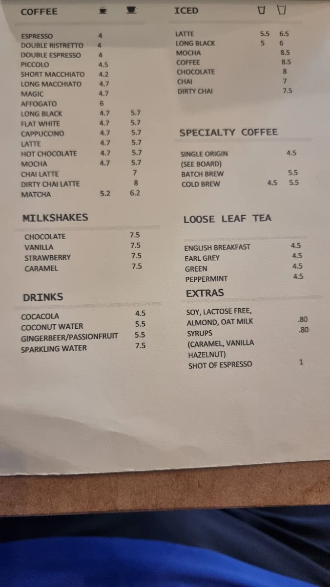 Menu, Envy Espresso