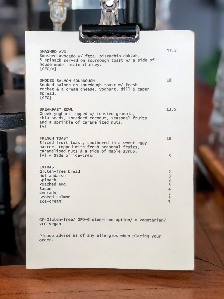 Menu, Envy Espresso