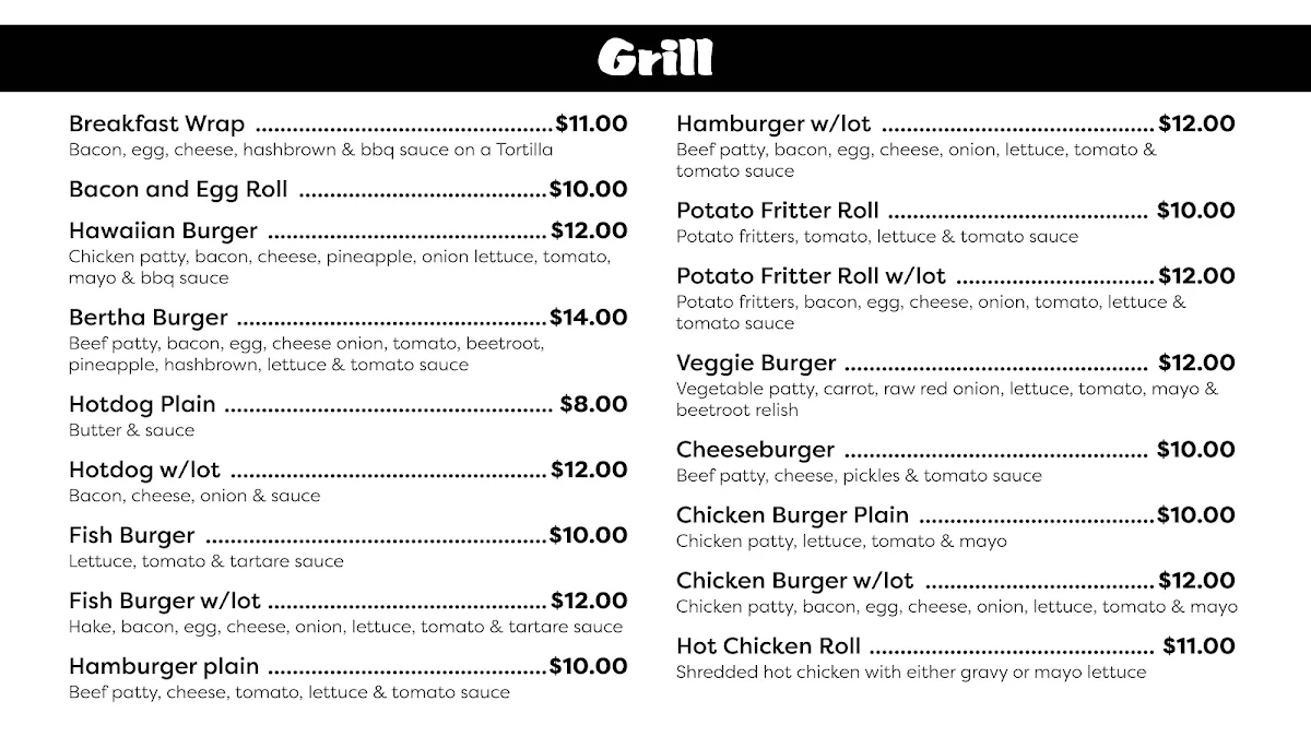 Menu, Bridge takeaway