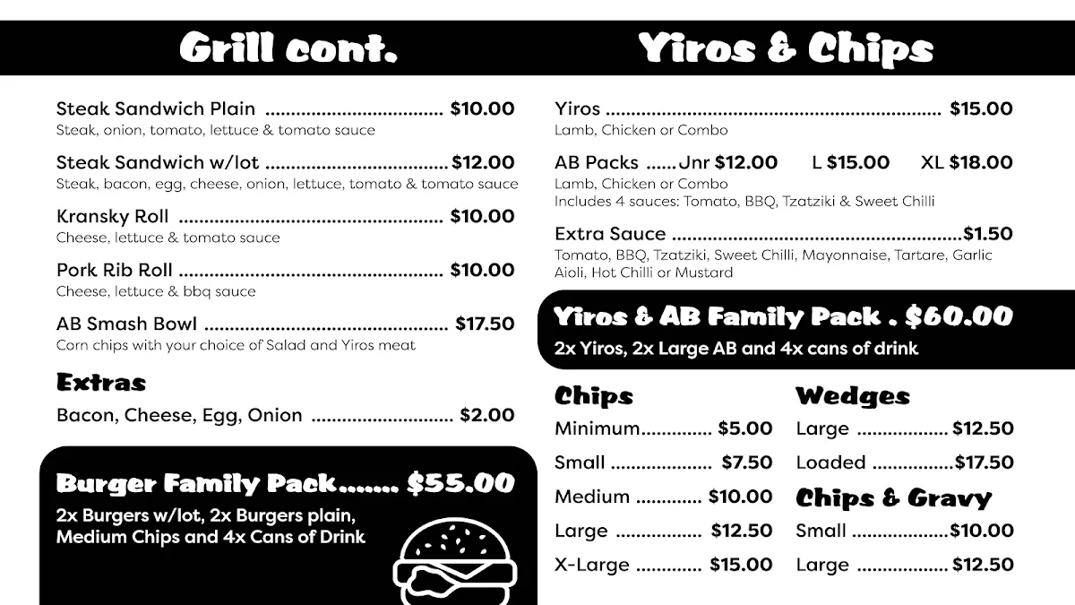 Menu, Bridge takeaway