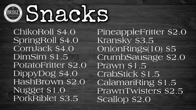 Menu, Bridge takeaway
