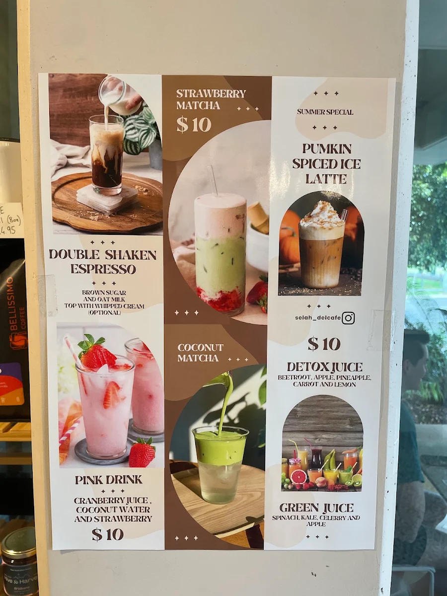 Menu, SELAH cafe