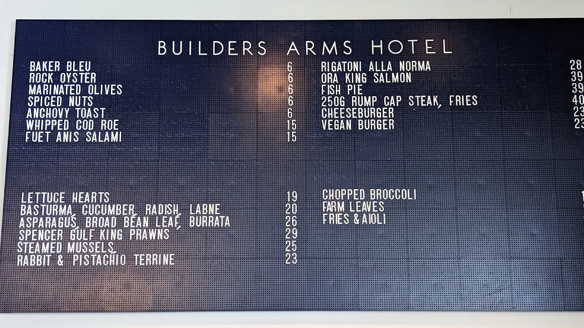Menu, Builders Arms Hotel
