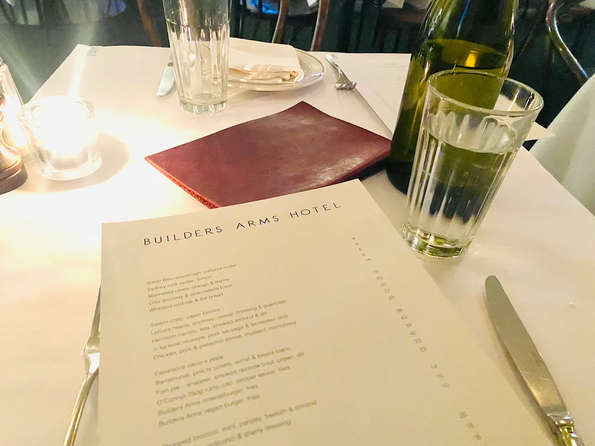 Menu, Builders Arms Hotel