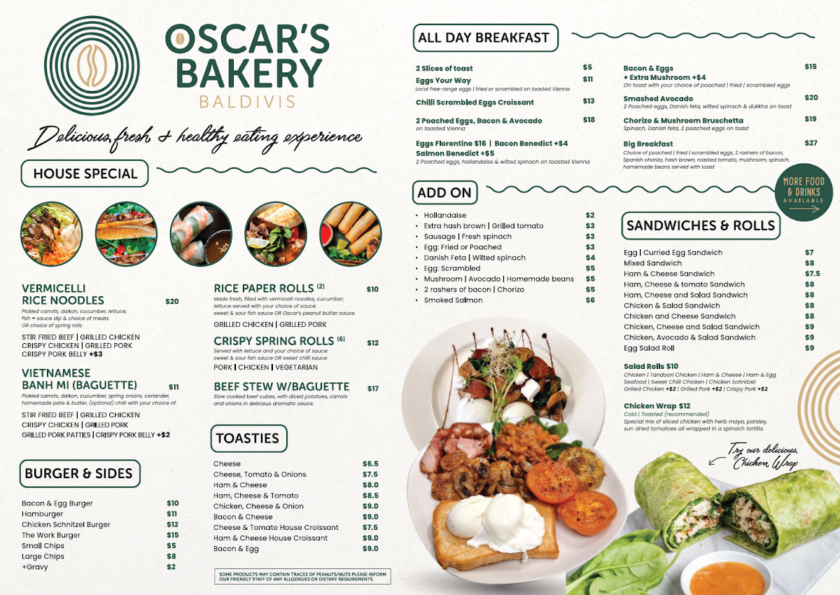 Menu, Oscar's Bakery