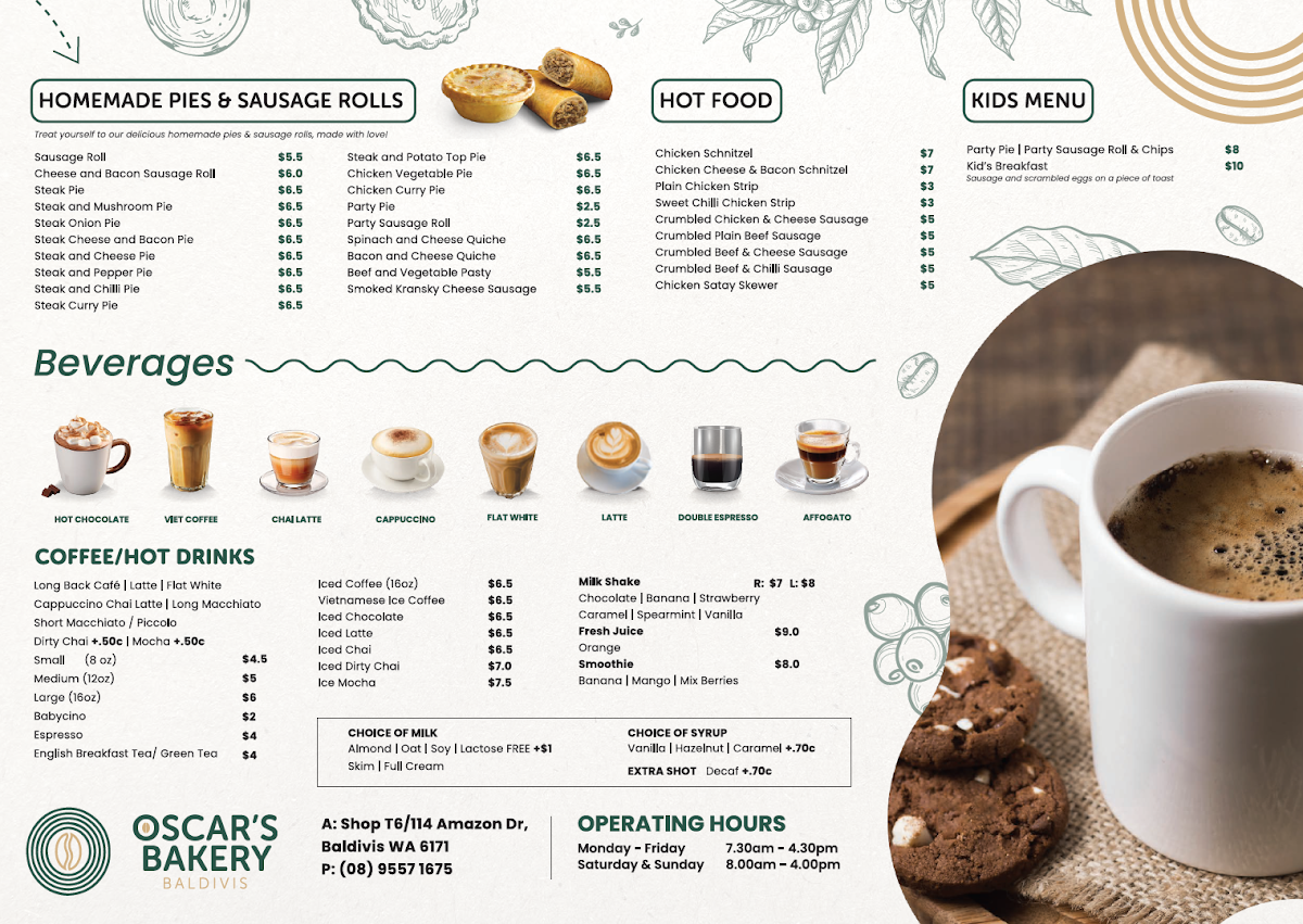 Menu, Oscar's Bakery