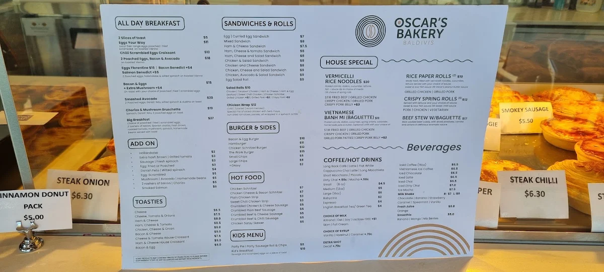 Menu, Oscar's Bakery