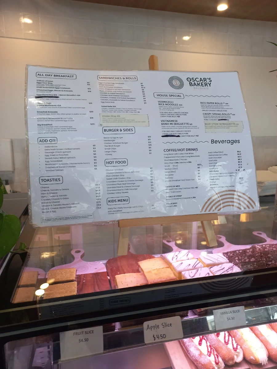 Menu, Oscar's Bakery