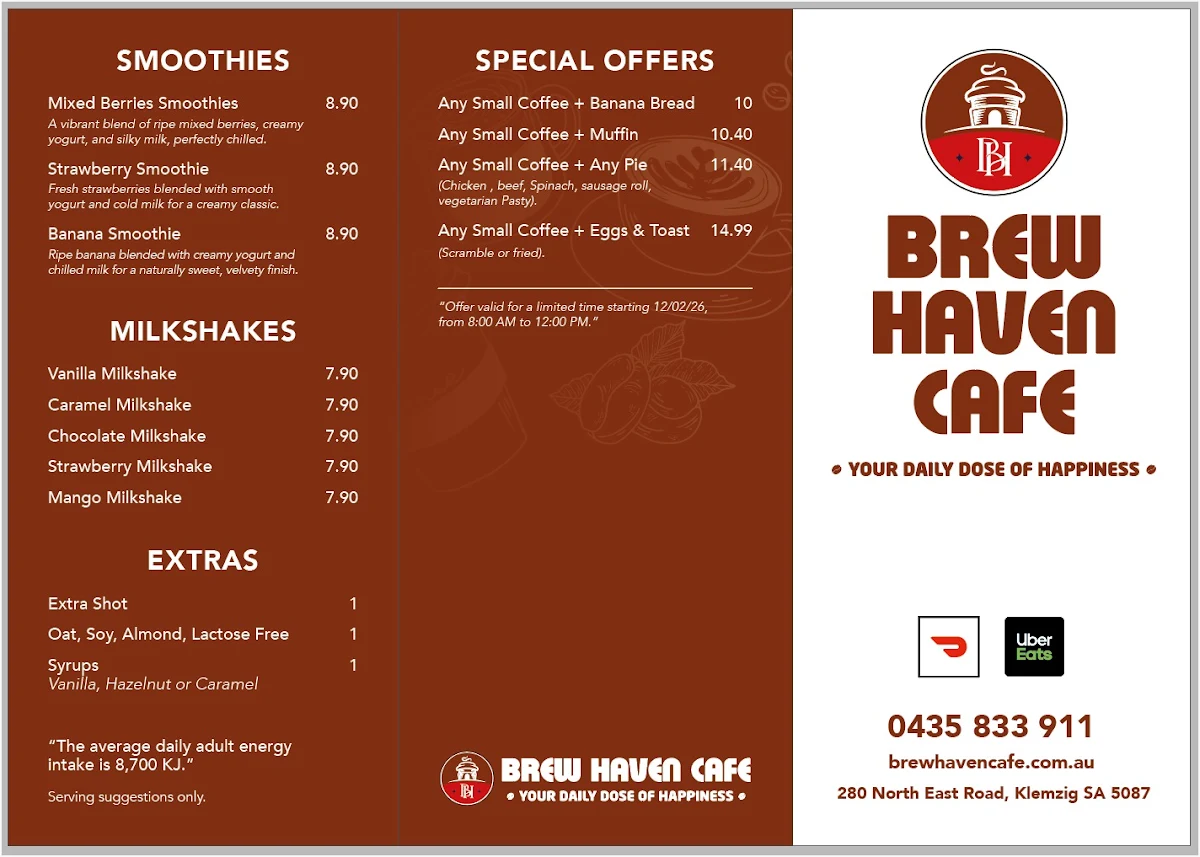 Menu, Brew Haven Cafe