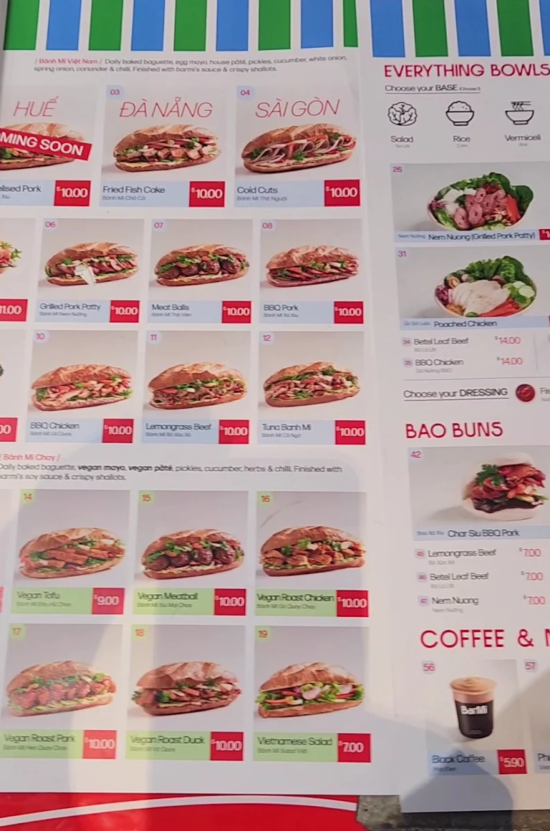 Menu, BarMi - Bánh Mì & Vietnamese Eatery