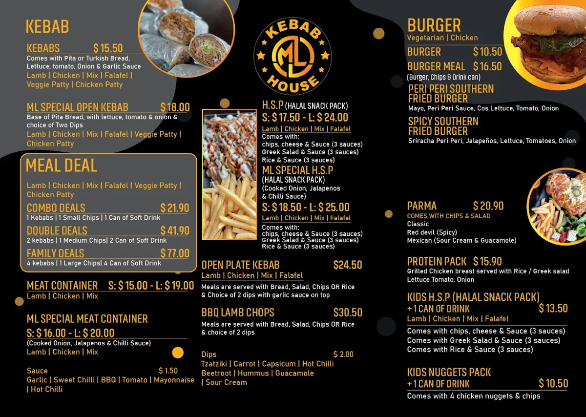Menu, ML KEBAB HOUSE