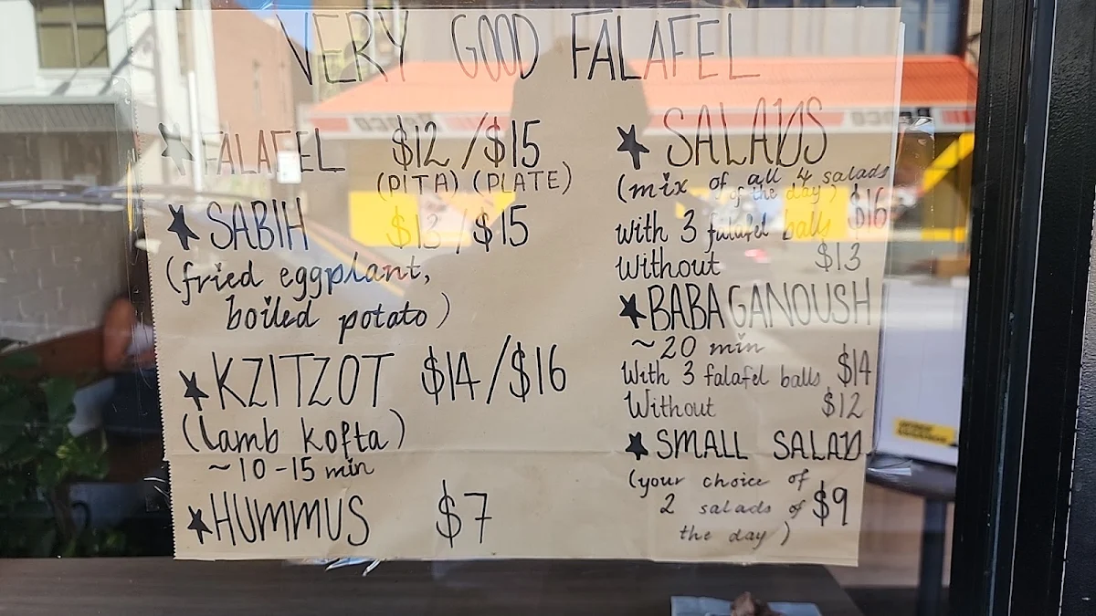 Menu, Very Good Falafel