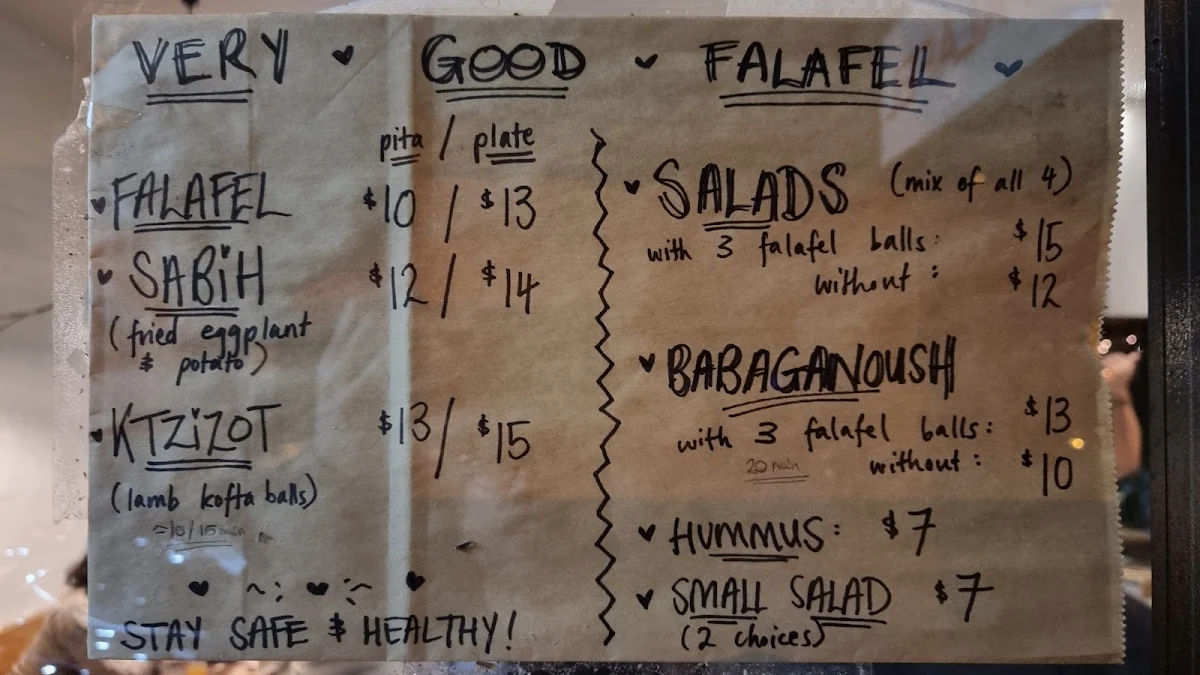 Menu, Very Good Falafel
