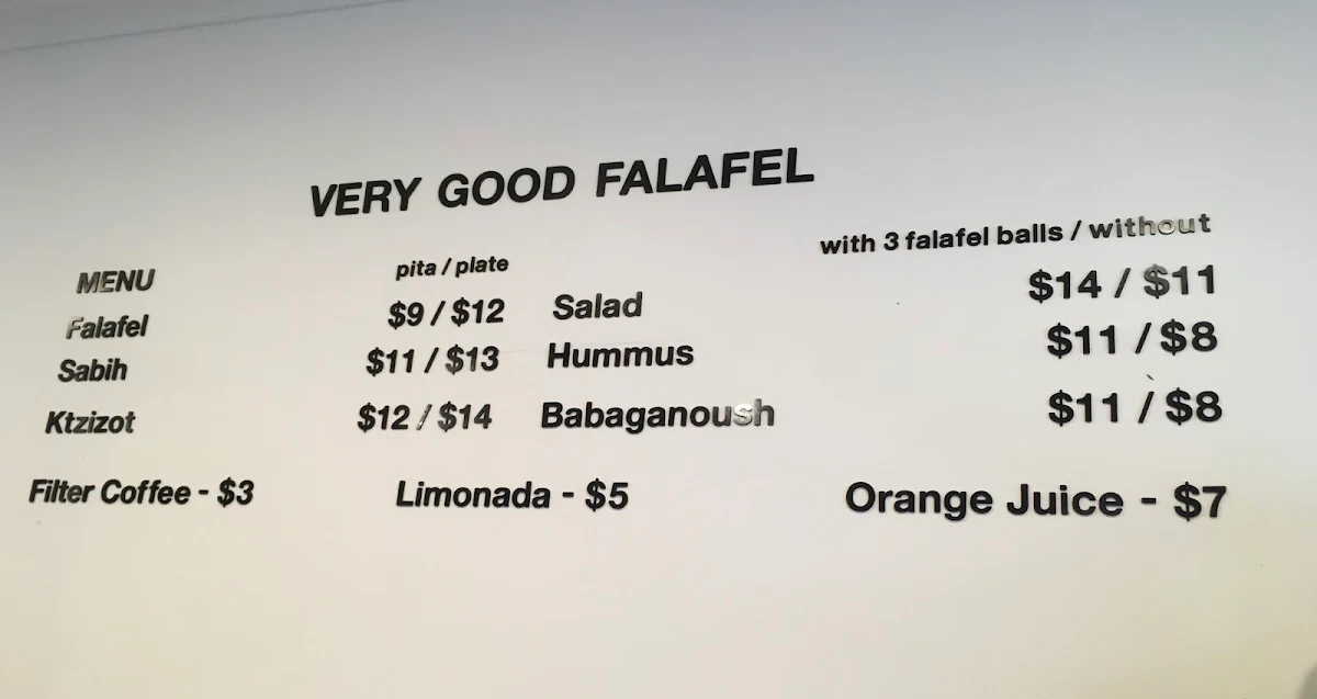 Menu, Very Good Falafel