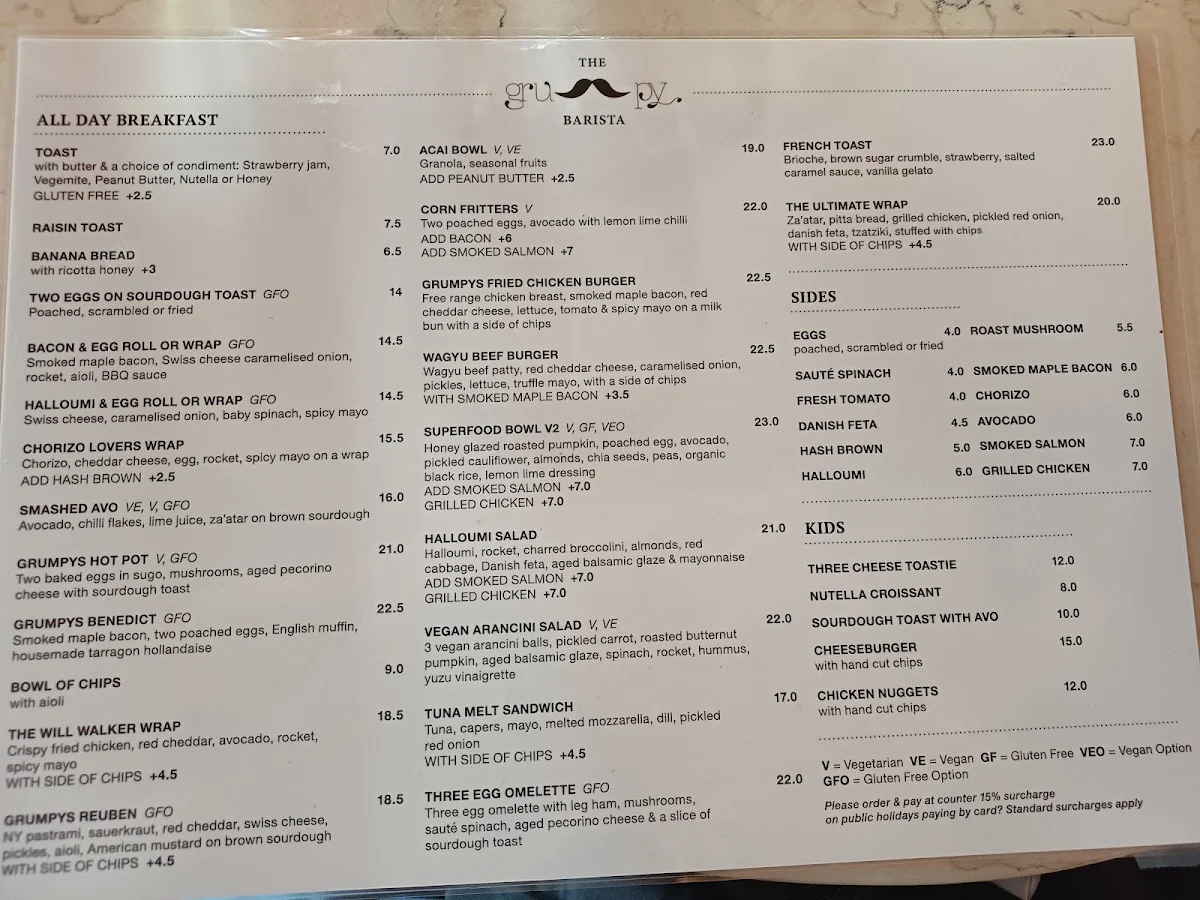 Menu, The Grumpy Barista