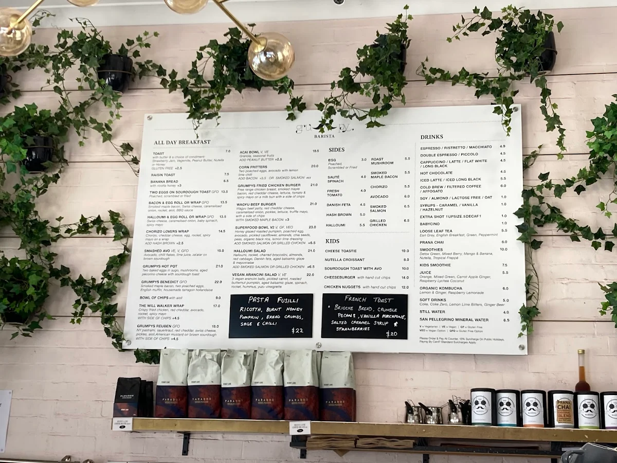 Menu, The Grumpy Barista