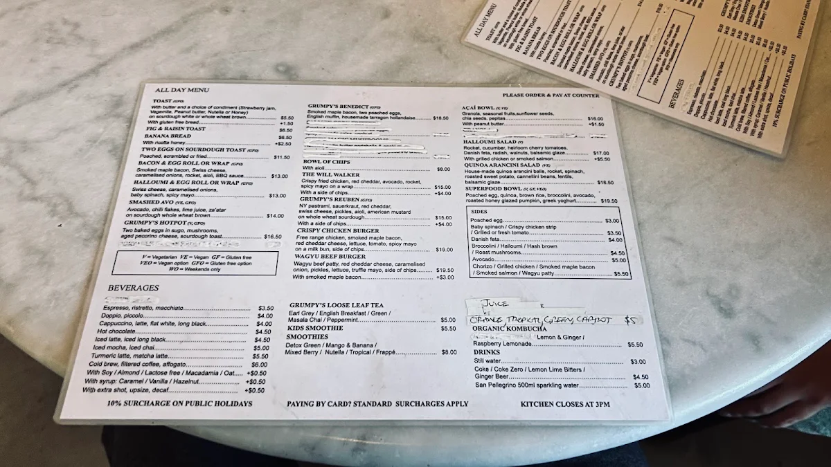 Menu, The Grumpy Barista