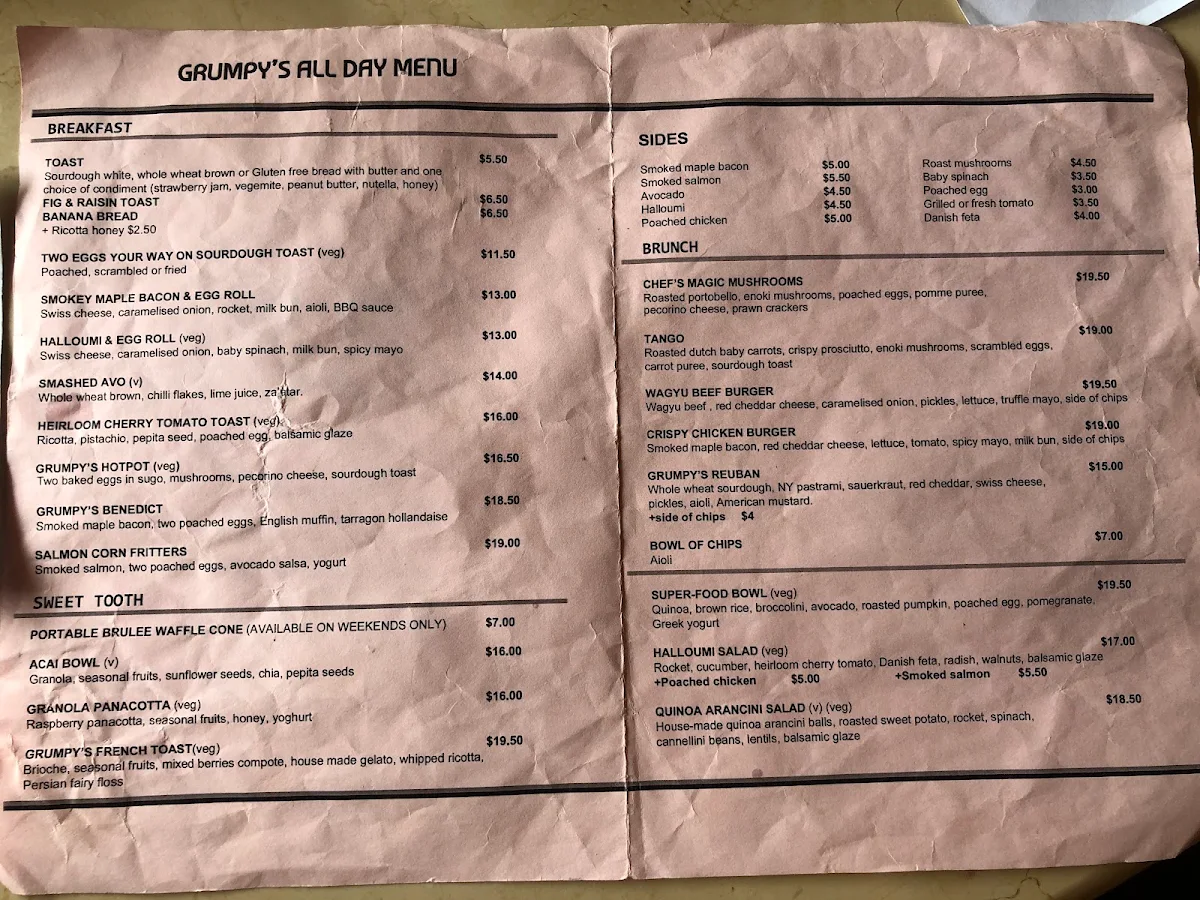 Menu, The Grumpy Barista
