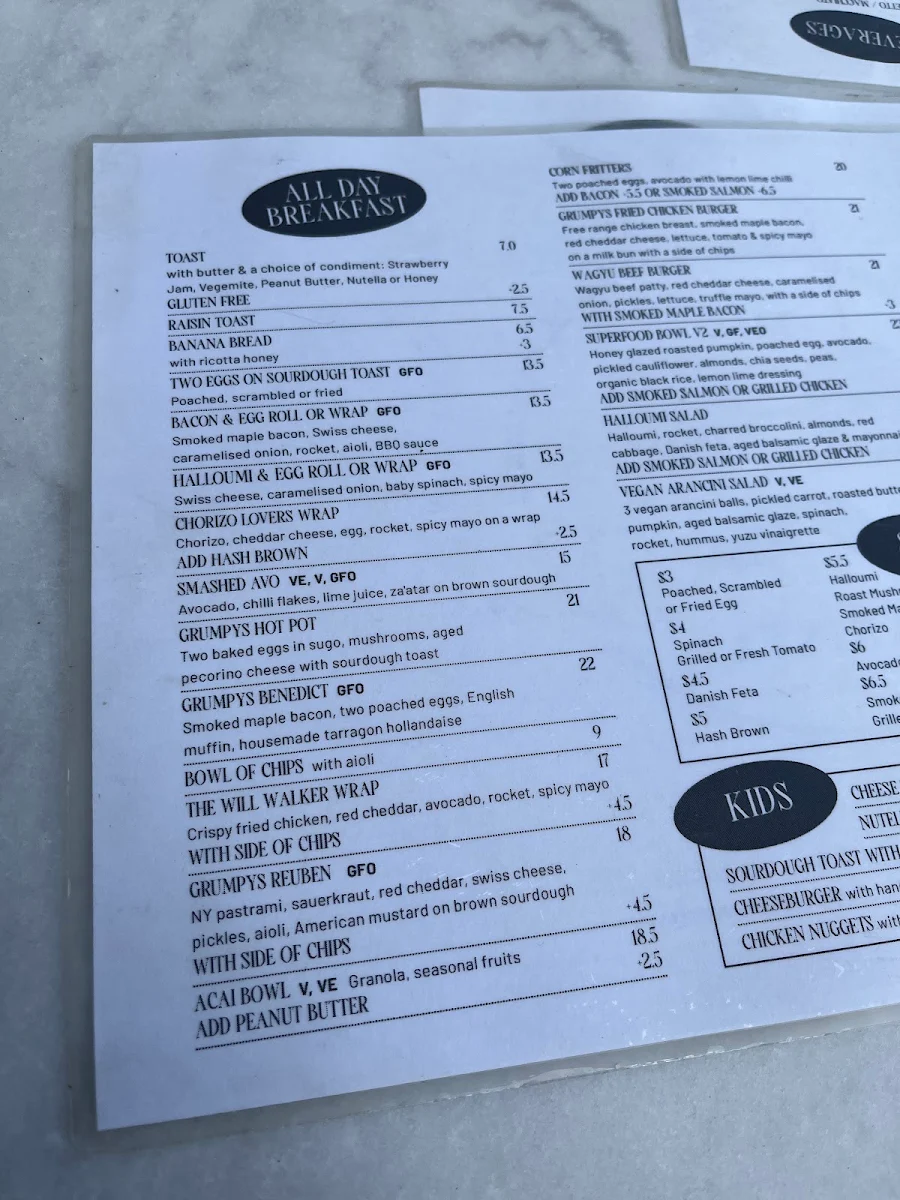 Menu, The Grumpy Barista