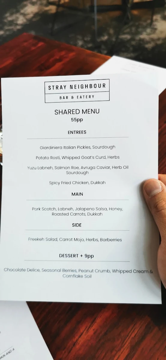 Menu, Stray Neighbour Restaurant & Bar Preston