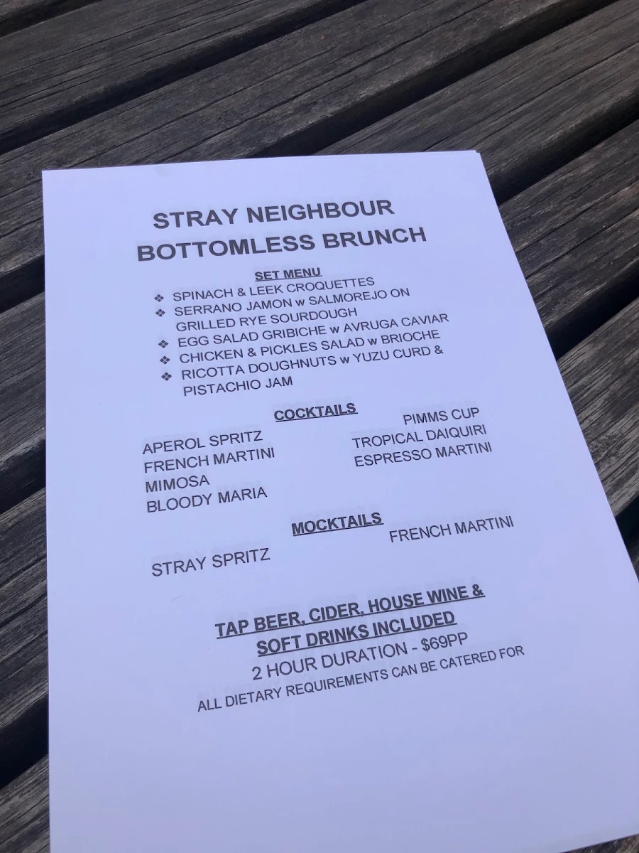 Menu, Stray Neighbour Restaurant & Bar Preston