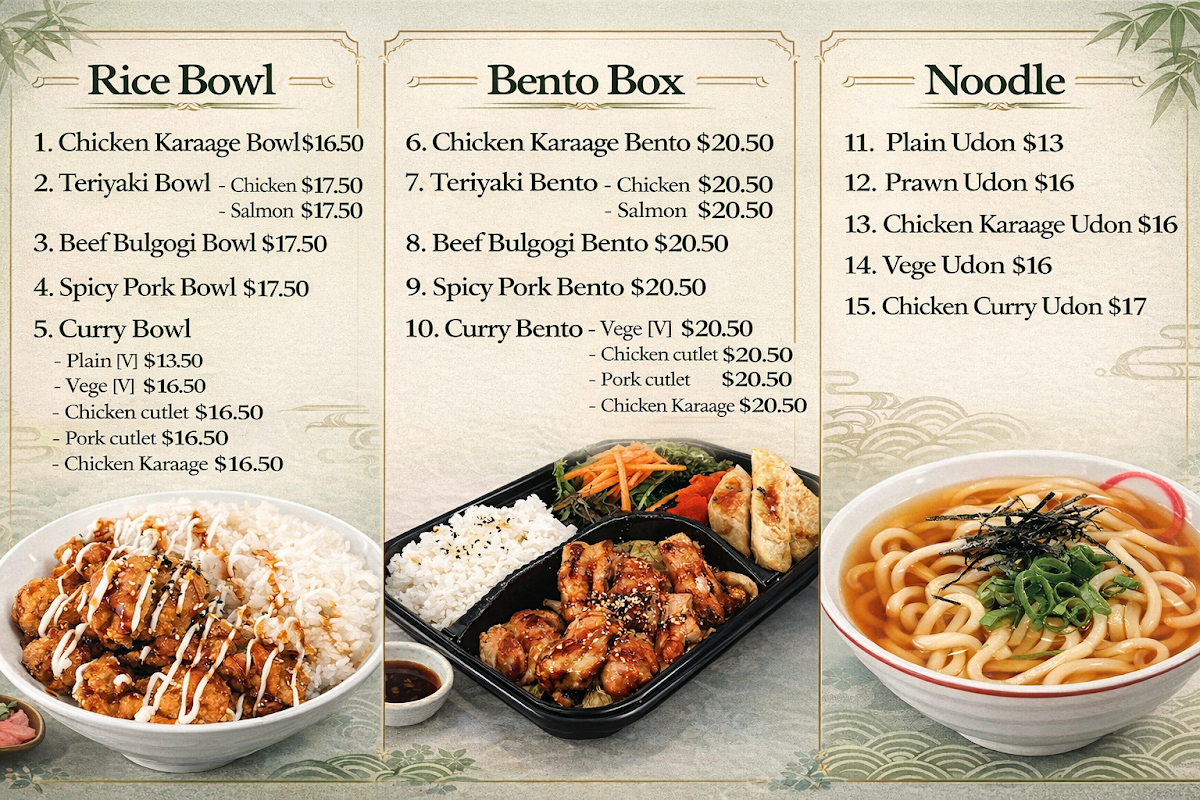 Menu, Oh Sushi