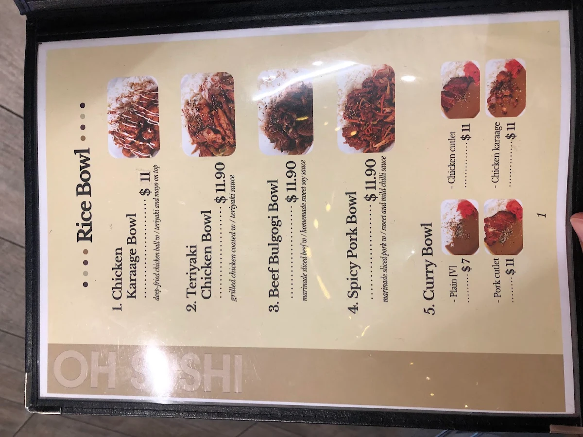 Menu, Oh Sushi