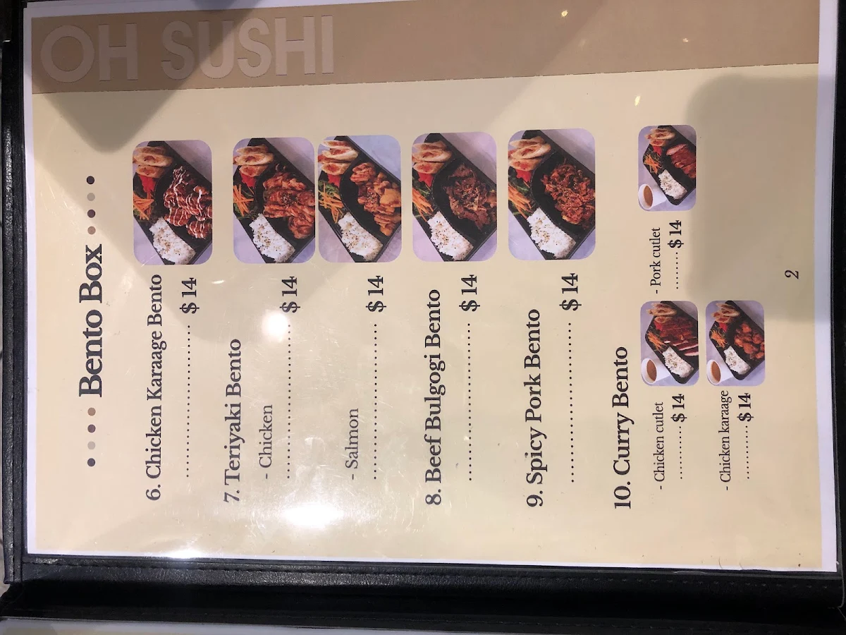 Menu, Oh Sushi