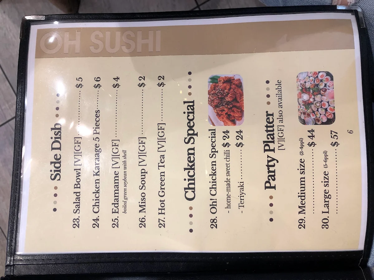Menu, Oh Sushi
