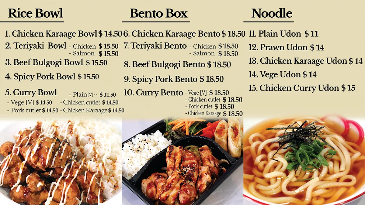 Menu, Oh Sushi