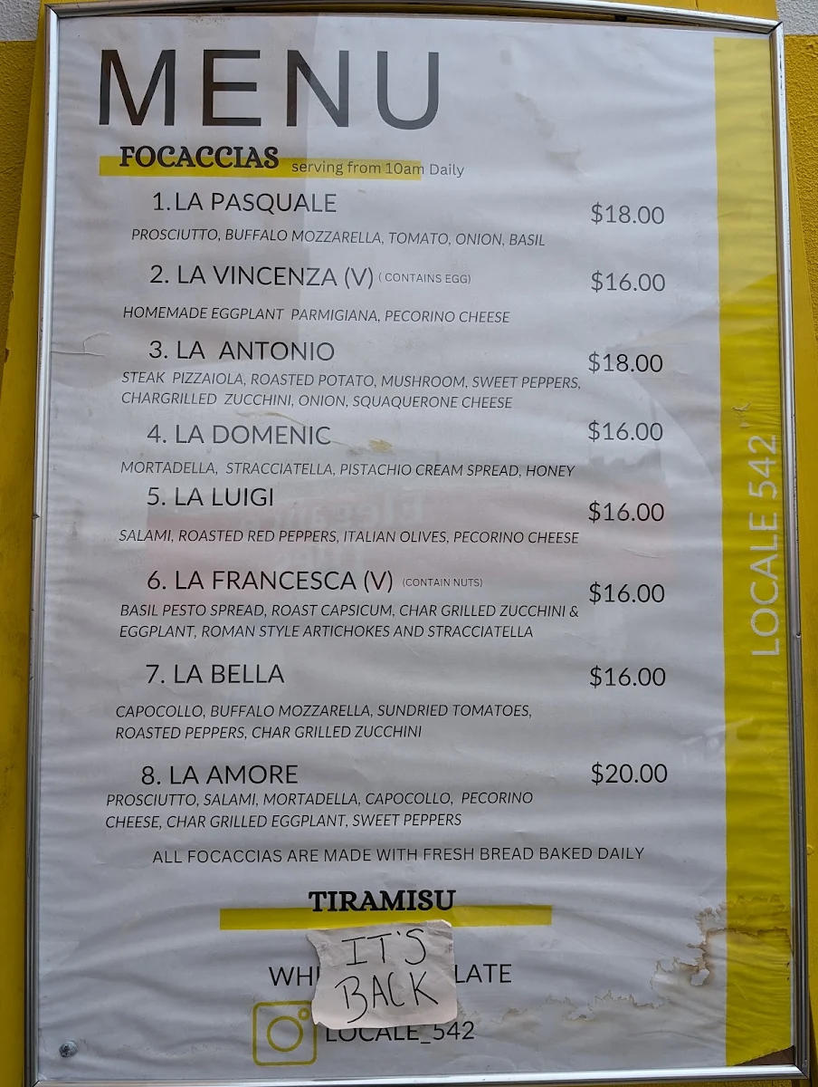 Menu, Locale 542