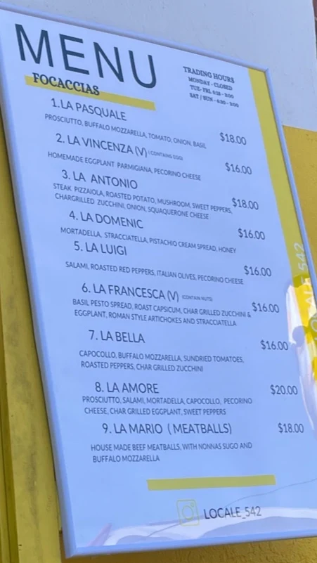 Menu, Locale 542