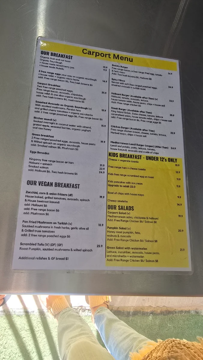 Menu, Carport CAFE