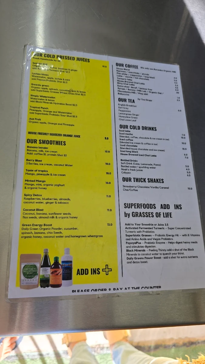 Menu, Carport CAFE