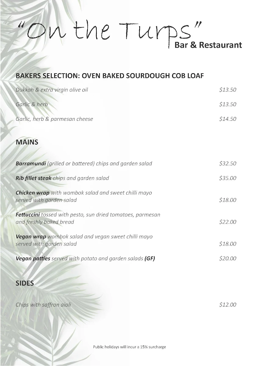Menu, On The Turps