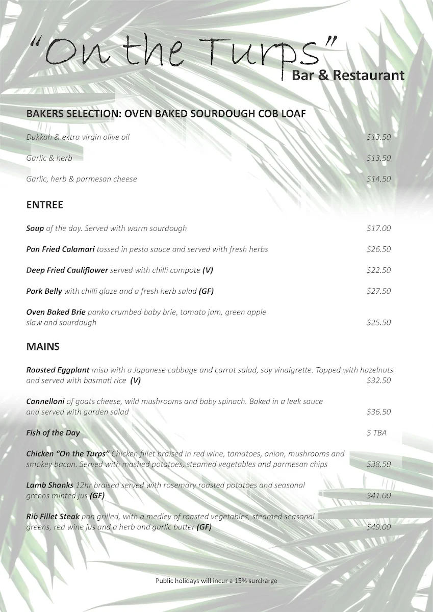 Menu, On The Turps