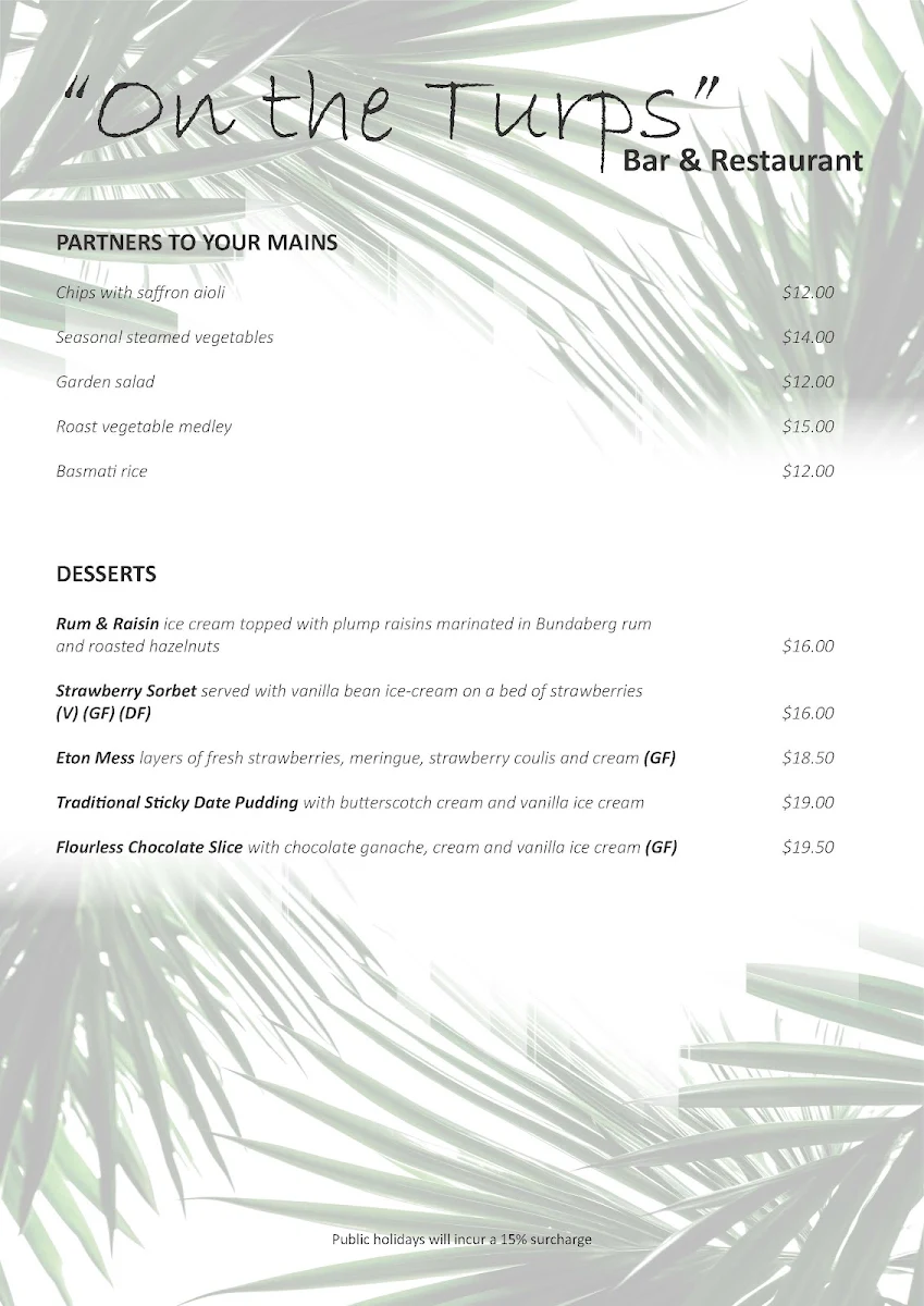 Menu, On The Turps