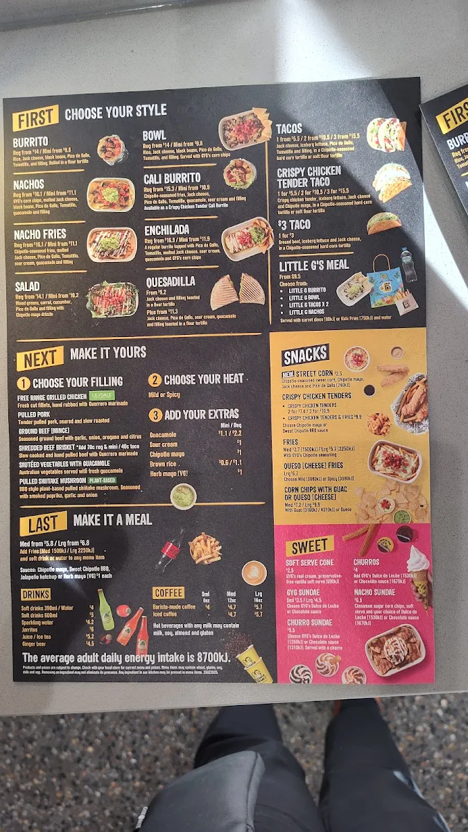 Menu, Guzman y Gomez - Hendon