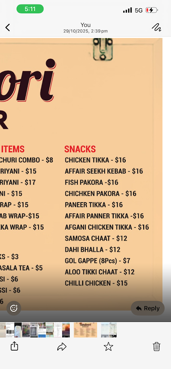 Menu, Sammynaz foods
