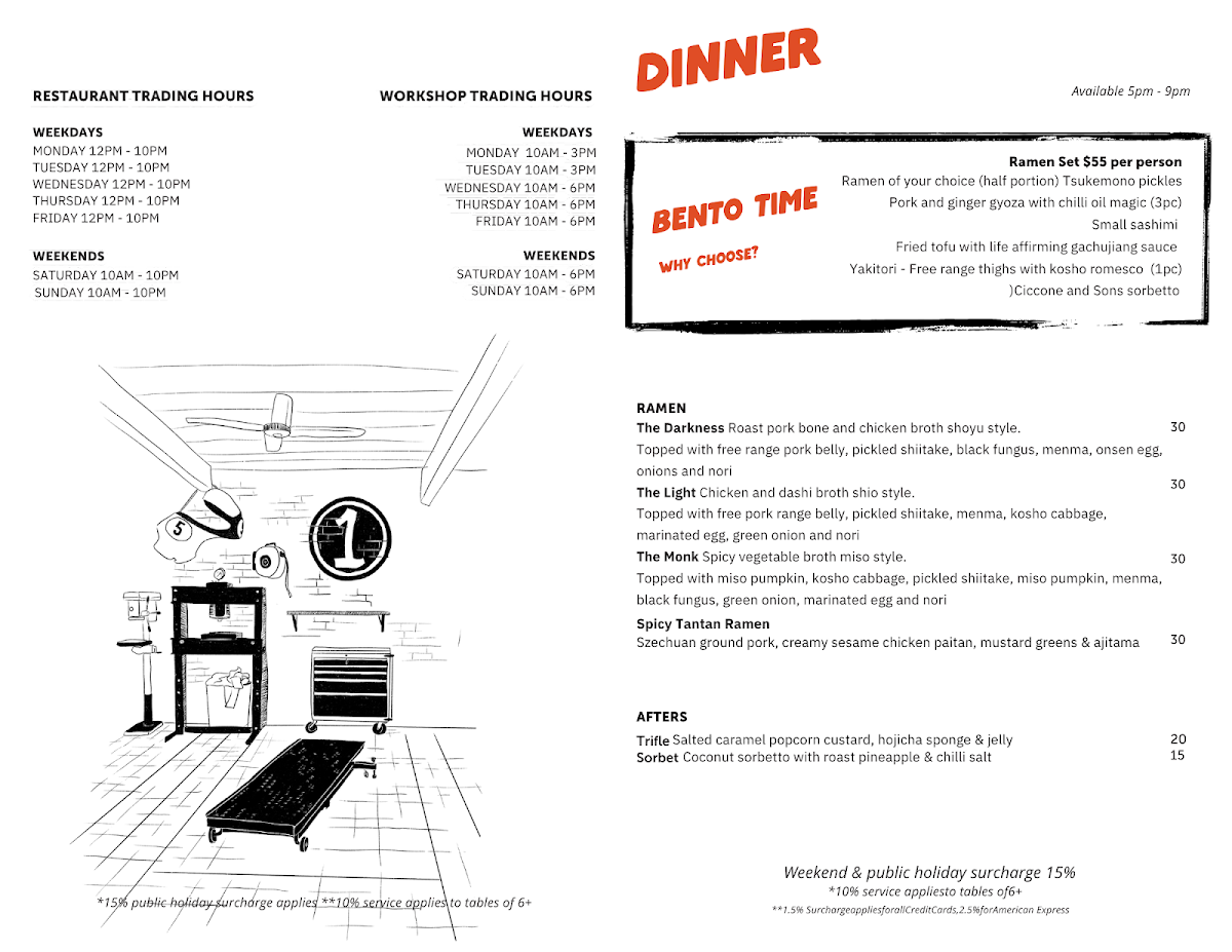 Menu, Rising Sun Workshop