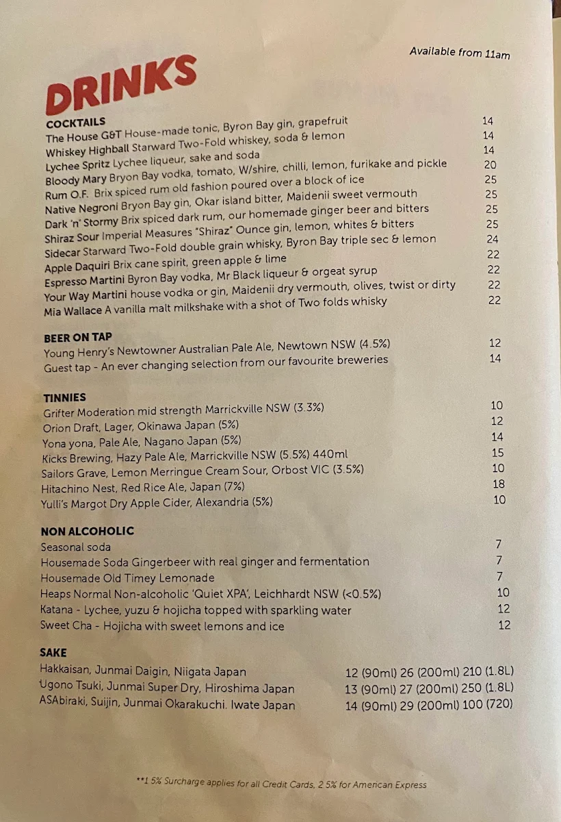 Menu, Rising Sun Workshop