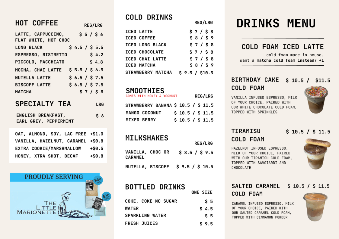 Menu, Honey & Rose Bakery Cafe