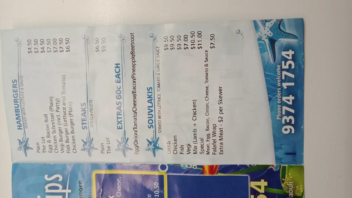 Menu, Woodland St Fish & Chips
