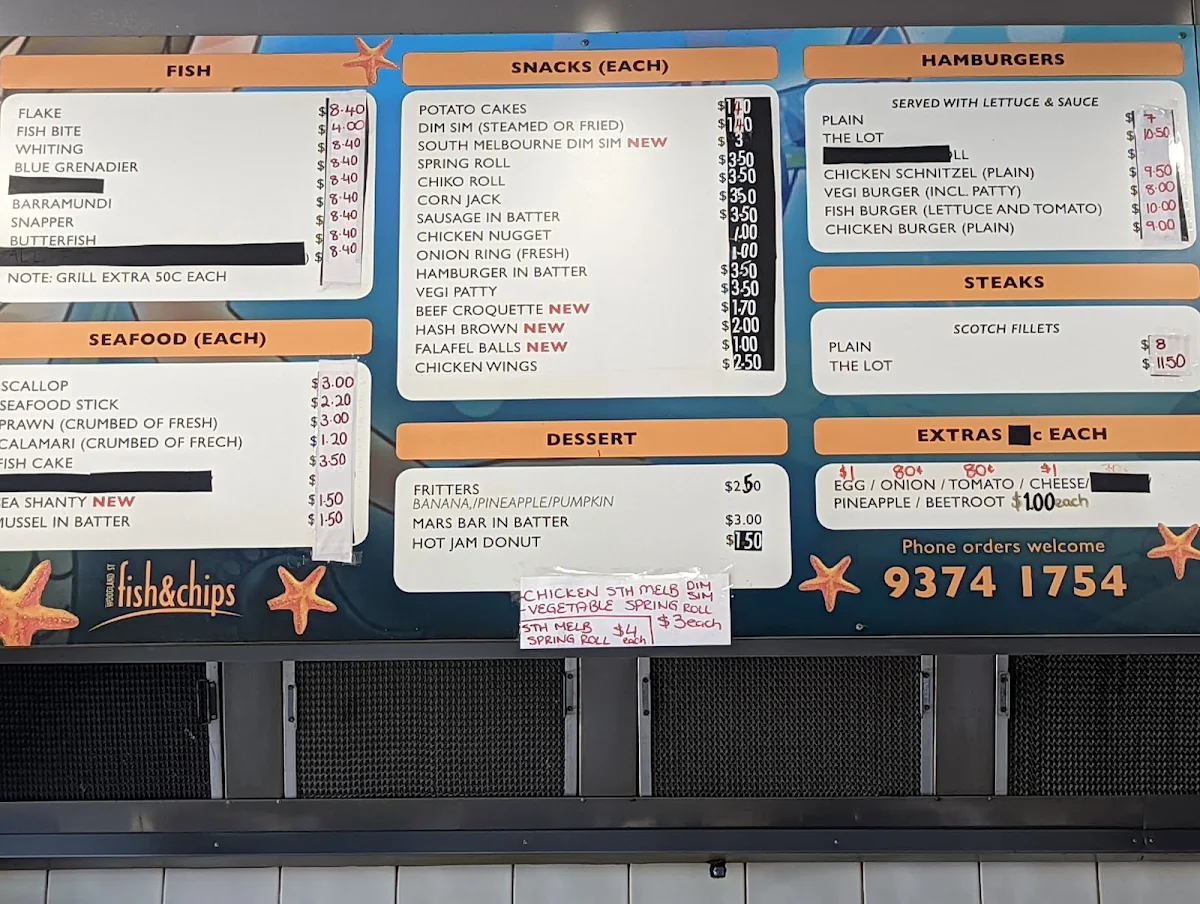Menu, Woodland St Fish & Chips
