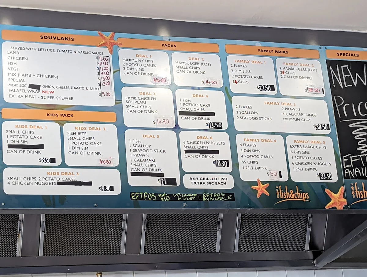 Menu, Woodland St Fish & Chips