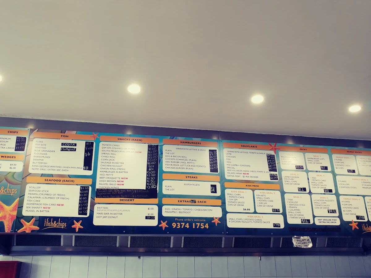 Menu, Woodland St Fish & Chips