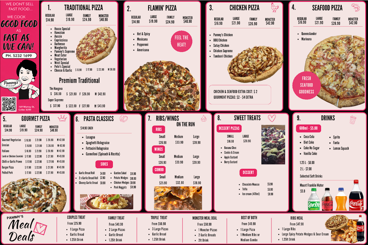 Menu, Pammy's Pizza