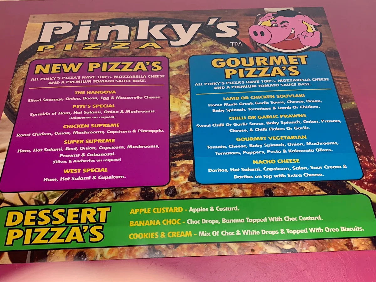 Menu, Pammy's Pizza