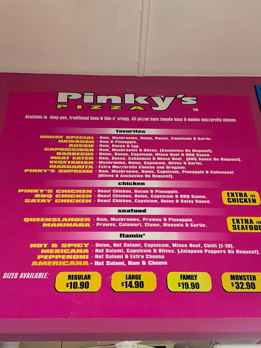 Menu, Pammy's Pizza