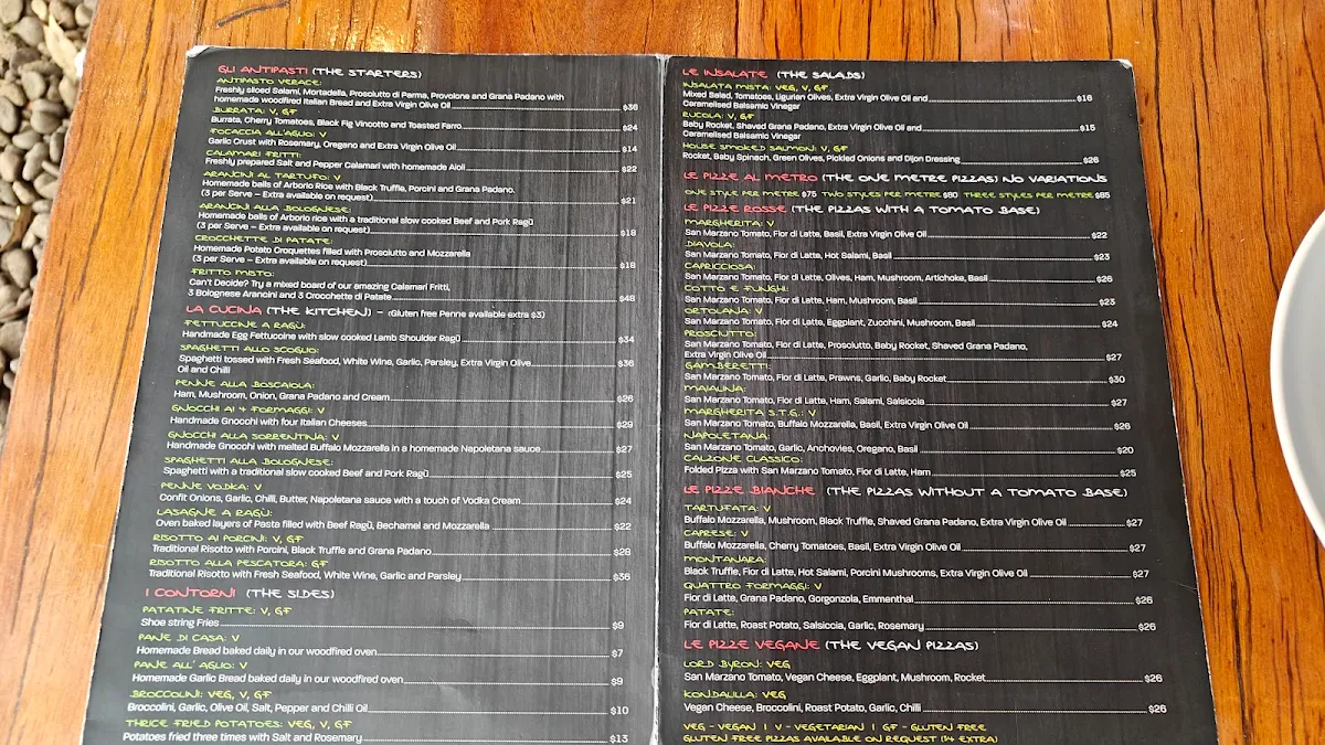 Menu, Verace Pizzeria